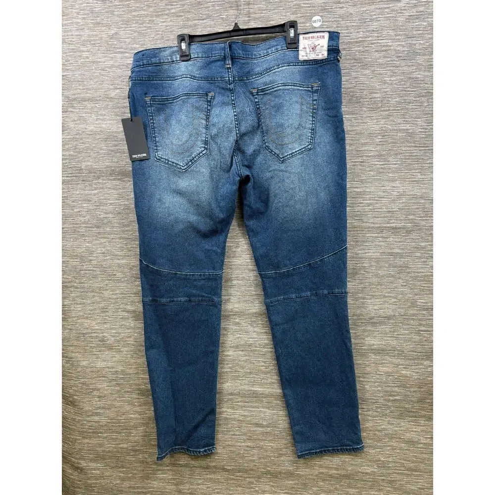 True Religion Rocco Relaxed Skinny Jeans Mens Size 42 Blue Denim Designer NEW